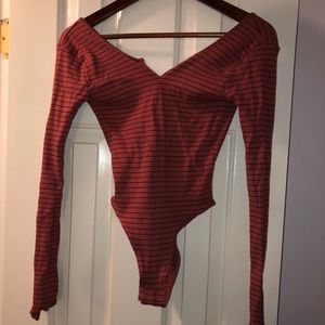 Maroon striped Body suit